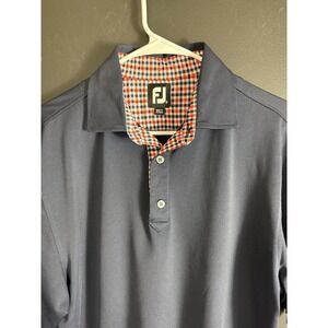 FootJoy‎ Polo Shirt Mens Sz M Navy Blue Golf Performance Short Sleeve Logo Plaid